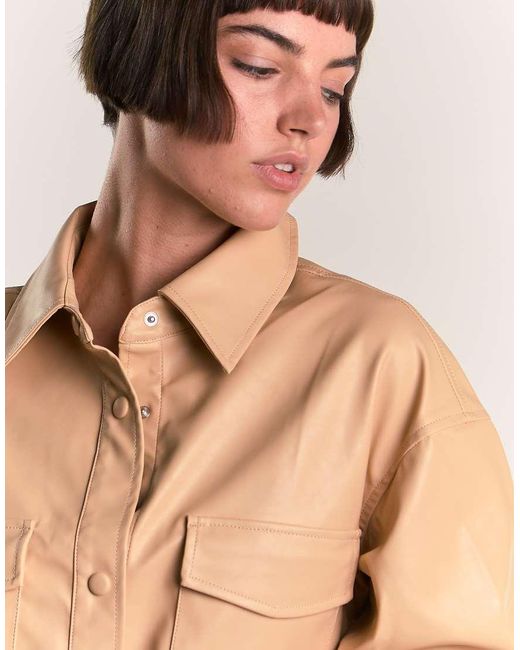 NARRATED Natural Pu Button Front Shirt