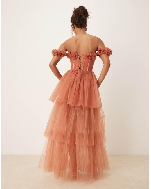 LACE & BEADS Multicolor Rosette Corset Maxi Dress