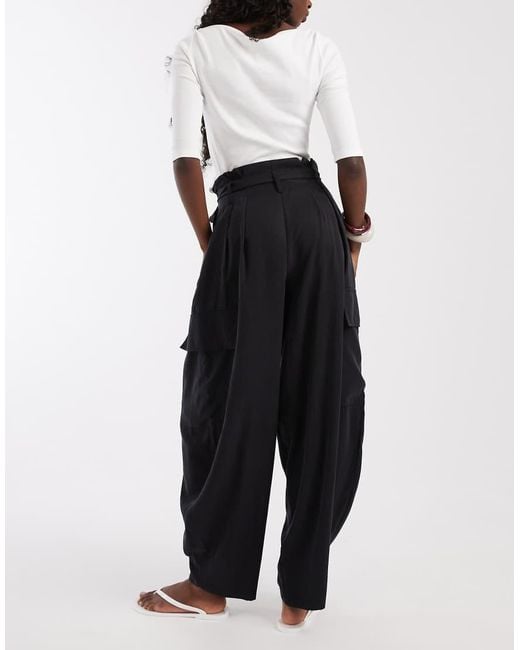 ASOS Black Soft Cargo Balloon Trousers With Belt