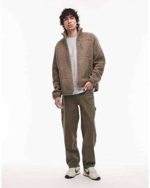 Tommy Hilfiger Brown Teddy Fleece Zip Through Jacket for men