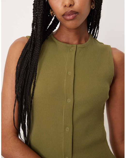 Vila Green Button Front Vest