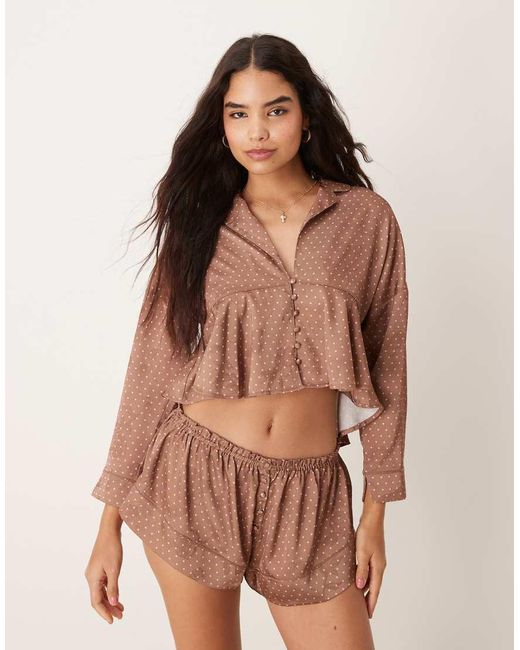Free People Brown Polka Dot Satin Pyjama Set