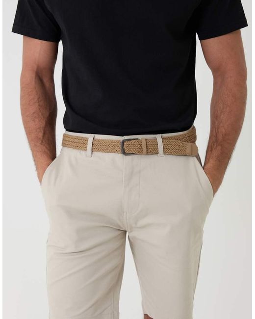 Threadbare Natural Cotton Chino Shorts With Woven Belt for men