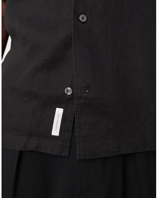 ARKET Black Linen Short Sleeve Shirt With Front Pocket for men