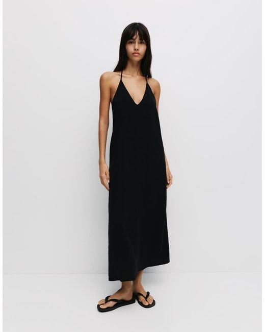 Pull&Bear Midi Jurk Met Halternek in het Black