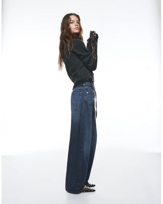 Pull&Bear Blue baggy Jeans With Drawstring