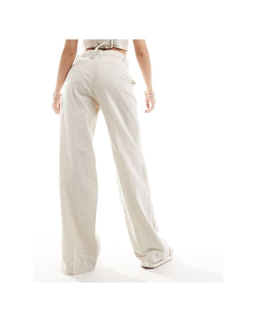 Emmie - pantalon taille basse en lin mélangé - beige Weekday en coloris White