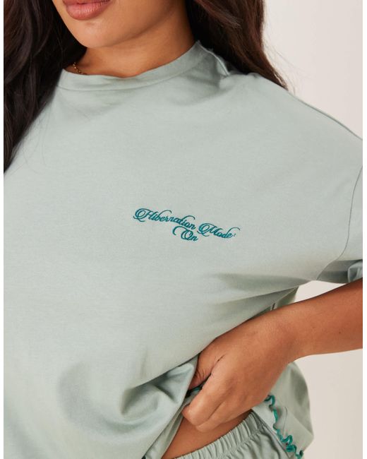 ASOS Green Asos Design Curve Short Sleeve & Short Pyjama Set With Slogan