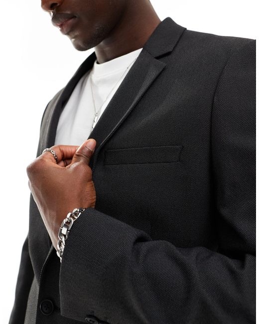 Giacca da abito slim nera puntinata di ASOS in Black da Uomo