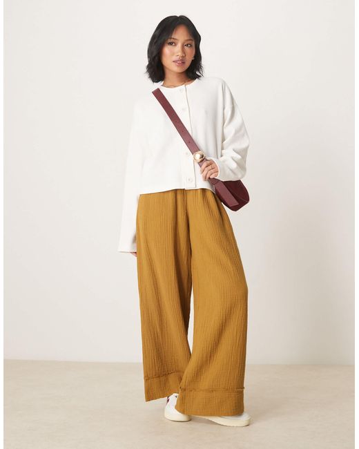 ASOS Natural Petite – hose zum reinschlüpfen aus grob gewebter baumwolle