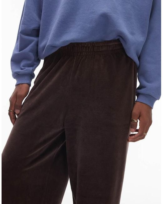 Topman Black Baggy Leg Velour Joggers With Side Piping for men