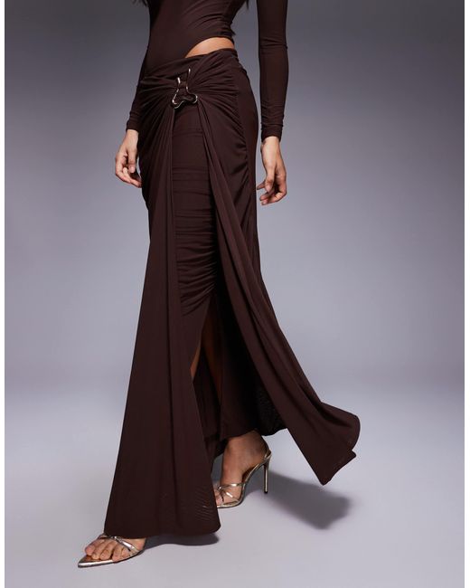 Wanderdoll Purple Triple Layered Mesh Metal Hardware Gathered Waist Detail Maxi Skirt Co-ord