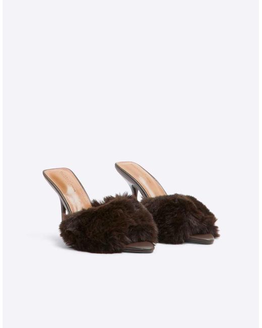 River Island Brown Faux Fur Heeled Mules