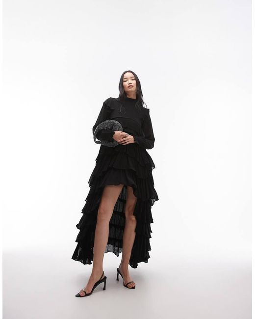 AllSaints White Cavarly Long Sleeve Tiered Ruffle Maxi Dress