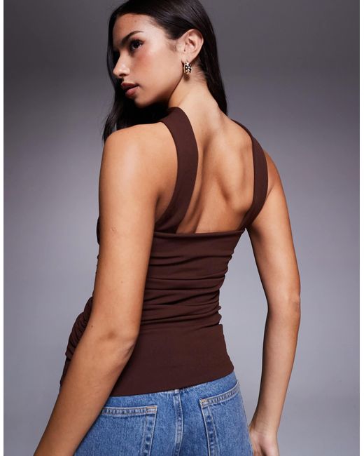 Top bandeau structuré long à détail foulard - chocolat ASOS en coloris Purple