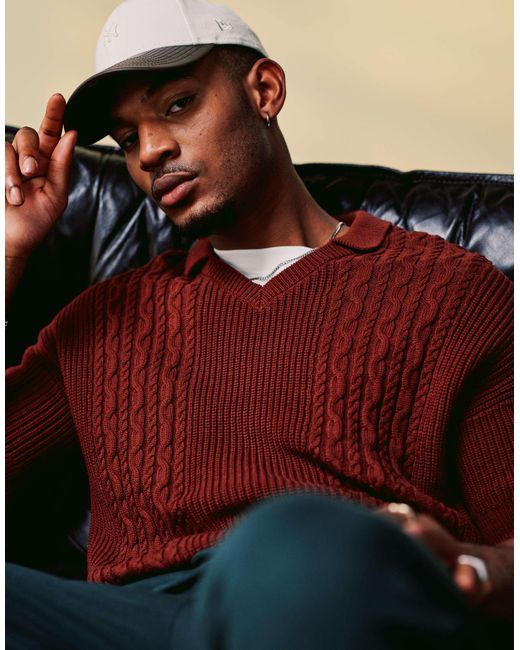 Polo décontracté en maille torsadée à col cranté - bordeaux ASOS pour homme en coloris Green