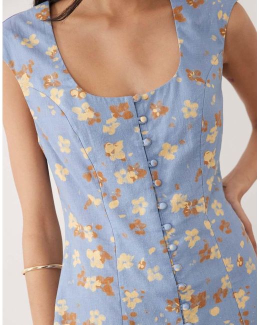 ASOS Blue Square Neck Button Down Mini Sundress