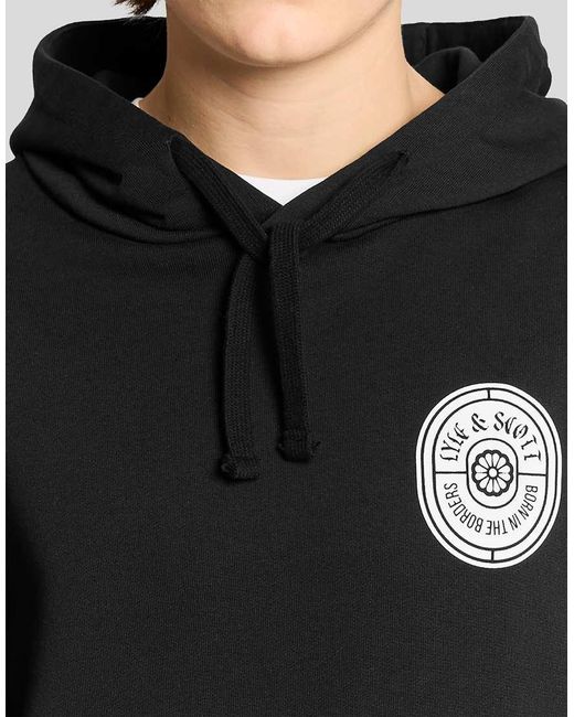 Lyle & Scott Black Mid Layers Borders Label Graphic Hoodie for men