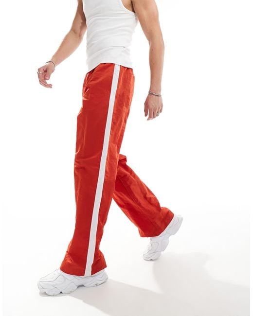Pantalon large en nylon avec empiecement lateral blanc ASOS pour homme en coloris Rouge Lyst