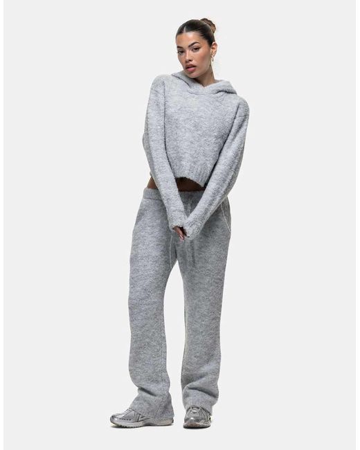 Good For Nothing Gray Cropped Bouclé Knitted Hoodie