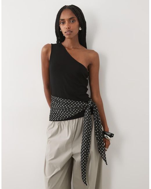 ASOS Black Off Shoulder Top With Ditsy Contrast Sarong