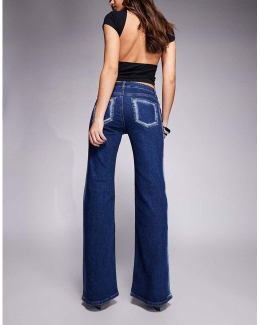 Edikted Blue Airbrushed Low Rise Flared Jeans