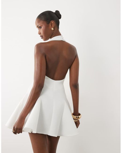 ASOS Natural Plunge Neck Structured Full Skirt Mini Dress