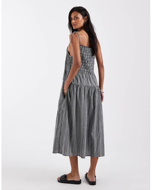 Levi's Gray Shirred Checked Mini Sundress