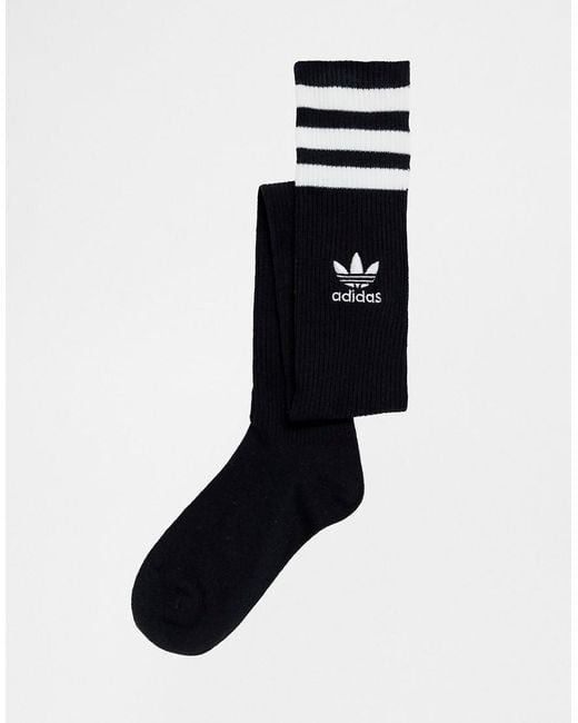 adidas Originals Synthetic Three Stripe Knee High Socks in Black | Lyst