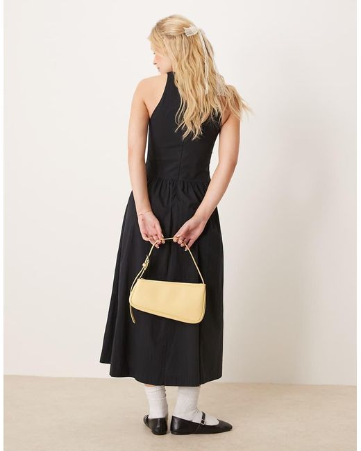 Abercrombie & Fitch Black High Neck Drop Waist Midi Dress