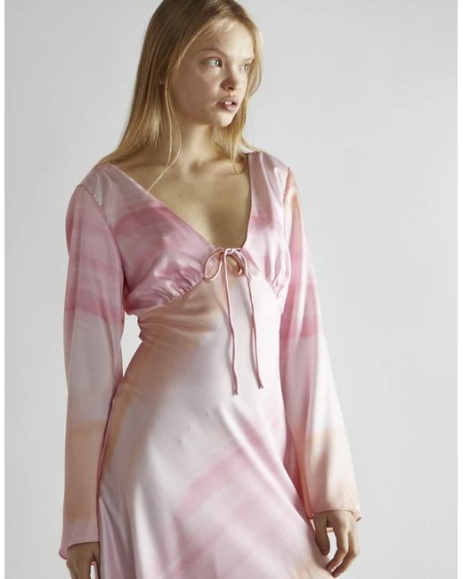 Glamorous Pink Long Flared Sleeve Midi Dress