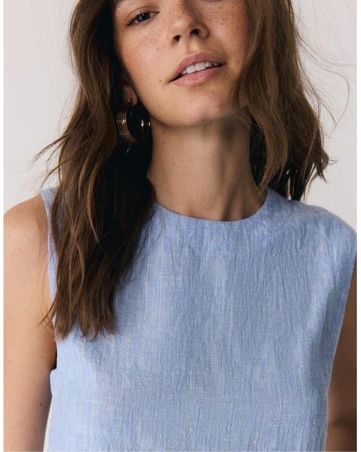 Stradivarius Blue Striped Rustic Round Neck Top