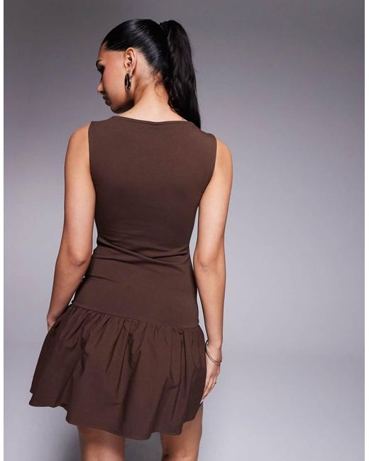 ASOS Poplin Mini-Jurk Met Verlaagde Taille in het Brown