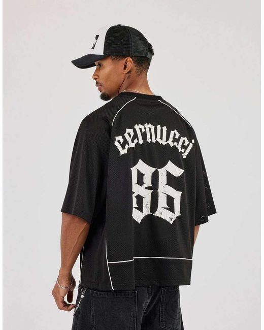 CERNUCCI Black Mesh Back Print Oversized T-Shirt for men