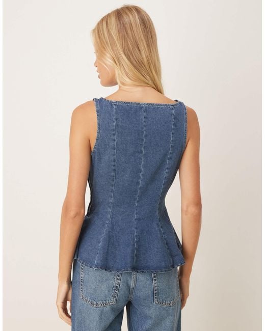 ASOS Blue Denim Peplum Top