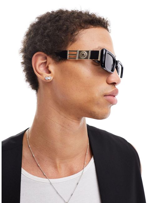 ASOS Black Chunky Square Sunglasses With Gold Temple Design for men