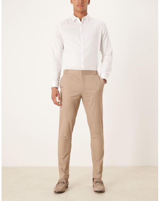 Pantalones De Vestir De Corte Pitillo Con Cintura Elástica De Tejido Rico En Algodón De -Neutro ASOS de hombre de color Natural