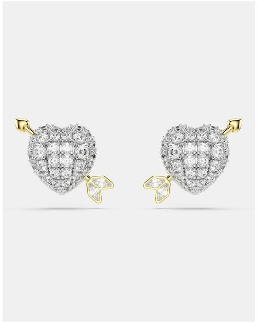 Swarovski Metallic Idyllia Stud Earrings, Mixed Cuts, Heart With Arrow, Mixed Metal Finish