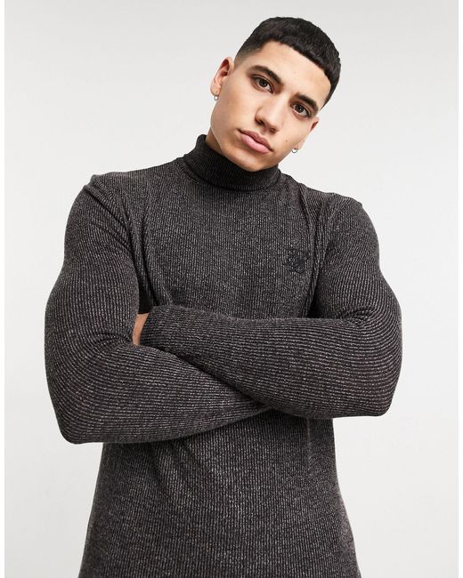 mens black ribbed roll neck jumper
