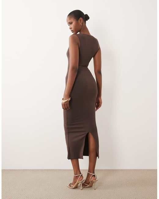 Oh Polly Natural Modal Square Neck Slinky Midi Dress
