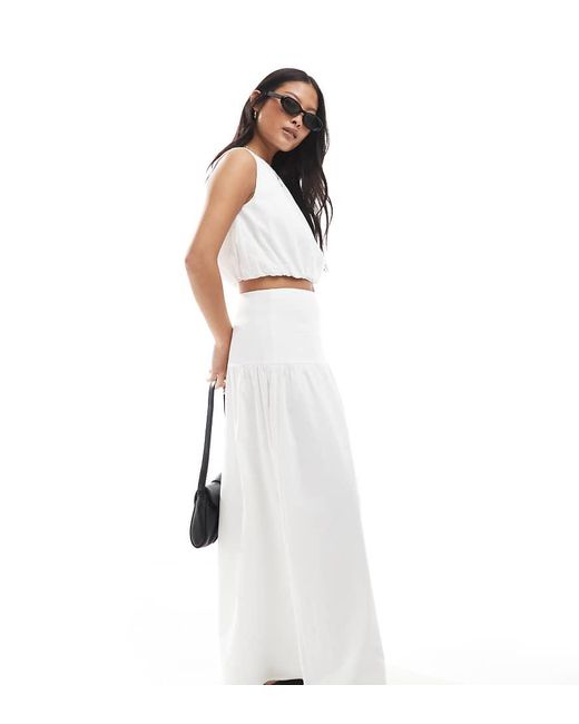 4th + Reckless Petite White Poplin Dropped Waist Maxi Skirt Co-ord
