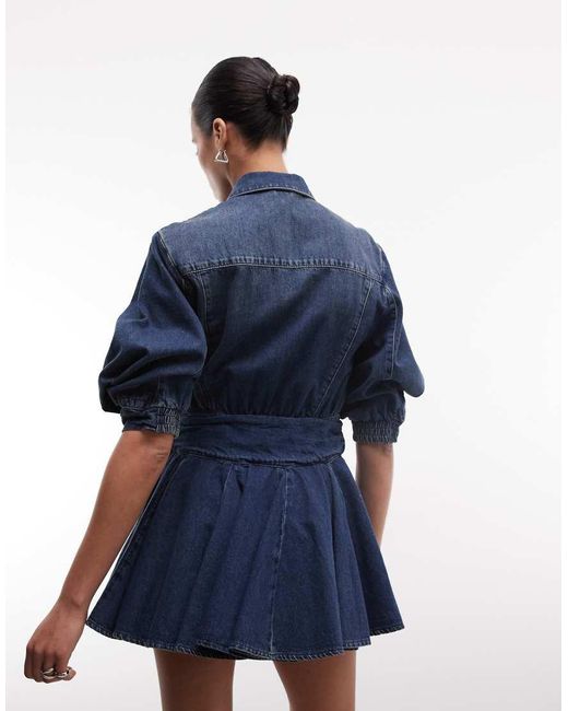 AllSaints Blue Arlo Balloon Sleeve Button Down Denim Mini Dress