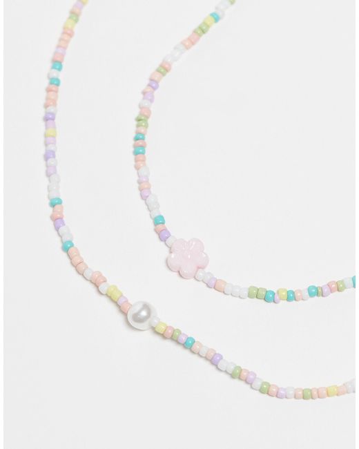 Pieces White 2 Pack Small Beaded Necklaces With Pearl Detail