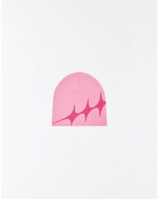 Bershka Pink Star Knit Beanie for men