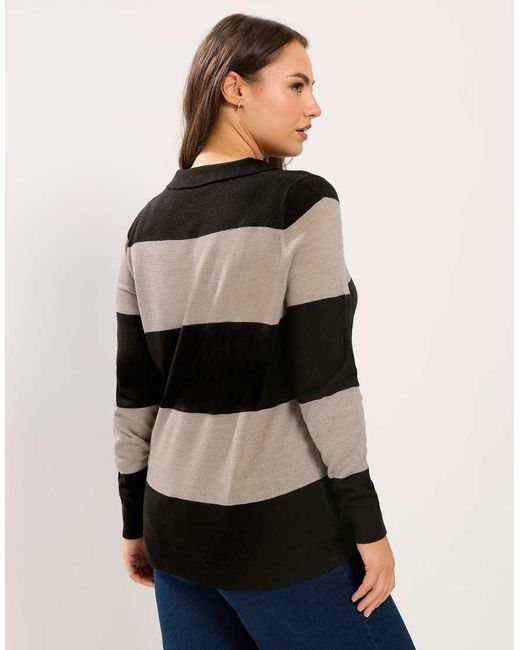 Yours Clothing Blue Stripe Rugby Collar Jumper