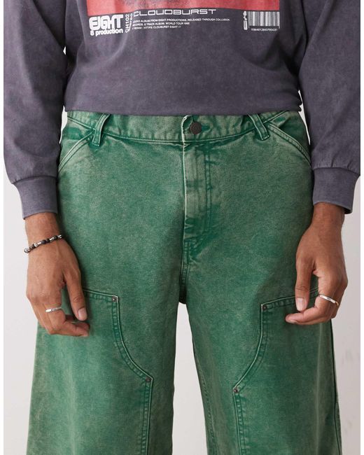 Weekday Green Oversized Canvas Workwear Pants for men