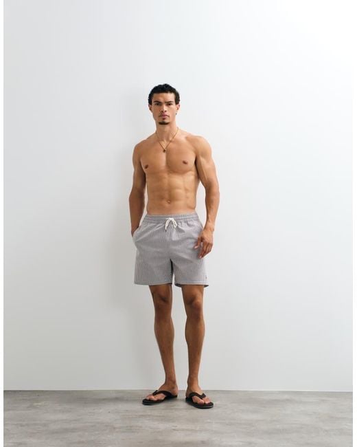 Polo Ralph Lauren Gray Traveller Striped Seersucker Swim Trunks for men