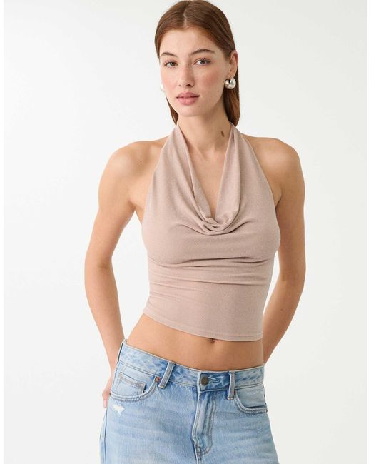 Top dos nu à paillettes - poudré Stradivarius en coloris Gray