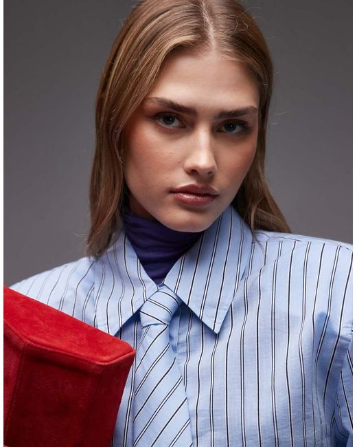 Camicia Squadrata A Righe Con Cravatta di ASOS in Blue