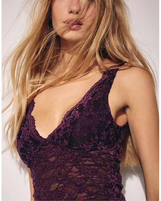 Stradivarius Purple Wide-strap Lace Top